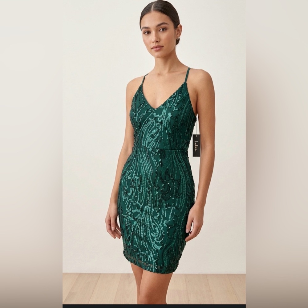 Lulus Emerald Green Sequin Bodycon Mini Dress - Size S - NWT